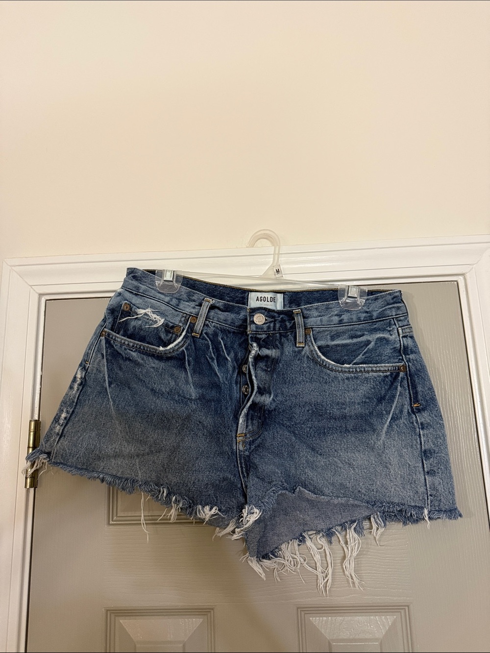 Agolde Vintage Wash Distressed Denim Shorts in Blue